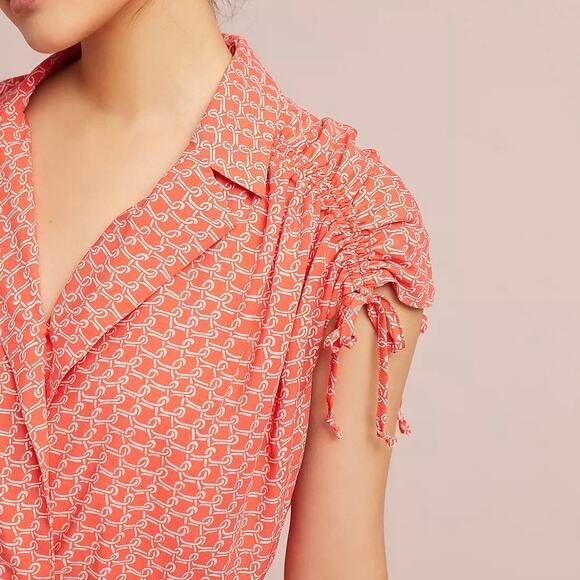 Maeve Anthropologie Carlotta Ruched Shirtdress Pullover Ruched Orange Size Small - Picture 4 of 16